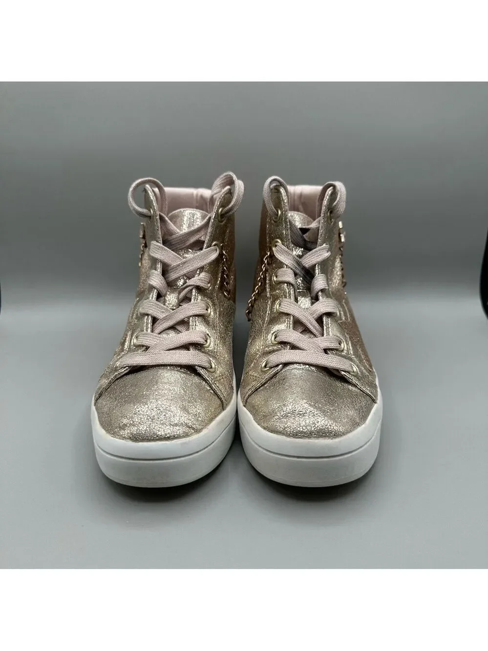 Skechers Girl 4.5 Hi Lite Stellar Shine Sneakers Pink Rose Gold Glitter